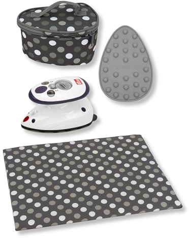 Semplix Bügelset 4-teilig mit Prym Mini-Dampfbügeleisen – Bügelunterlage, Silikonablage & Reisetasche – für Nähen, Quilten, Patchwork & Reisen (Grau)