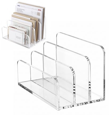 Umllpet Portalettere In Acrilico 3 Scomparti, Porta lettere da Scrivania 10,1x17,5x10,4 cm, per Appunti Biglietti da Visita Cartolina, Ufficio Casa Scuola