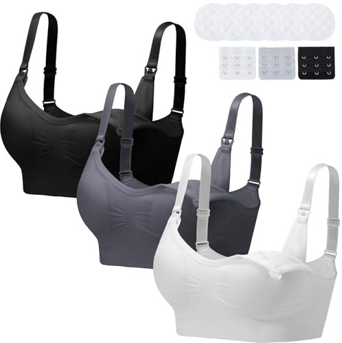 SCCGKP Nursing Bra 3 Pack Womens Maternity Breastfeeding Seamless Wireless Sleep Bra with Extenders Removable Pads