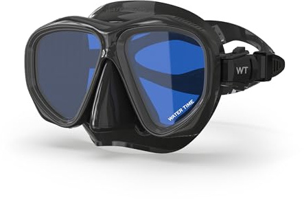 WATER TIME UV Schutz Taucherbrille für Erwachsene Kippbare Schnallen | 180° Panorama REVO Gehärtetes Glas, Wasserdichtem Silikon Schnorchelmaske, Anti Nebel Klarem Sichtfeld, Anti Leck