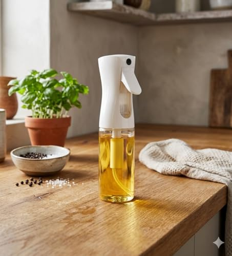 Oil Sprayer for Cooking 200ml Glass Oil Sprayer Mister, Olive Oil Spray Bottle, Kitchen Gadgets Accessories for Air Fryer, Canola Oil Spritzer, Widely Used for Salad Making, Baking, Frying,BBQ (White)