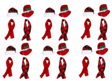 SWETRACE 6 Stück Weihnachts Flaschenhüllen mit Kleiner Hut und Schal Weihnachtliche Weinflaschenverzierung aus Weichem Stoff Dekorativ für Festessen und Party