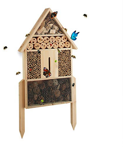 Relaxdays Insektenhotel L stehend, Nisthilfe für Bienen, Florfliegen, Marienkäfer, Holz HxBxT: 60,5 x 37 x 9 cm, natur