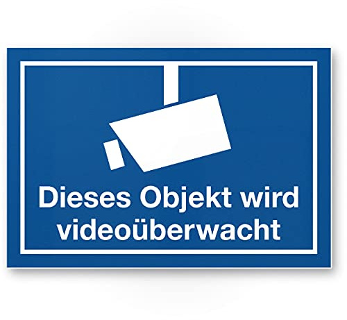 Objekt videoövervakning plastskylt (blå, 30 x 20 cm) – Uppmärksamhet/varning videoövervakning – varningsskylt – varningsskylt – varningsskylt