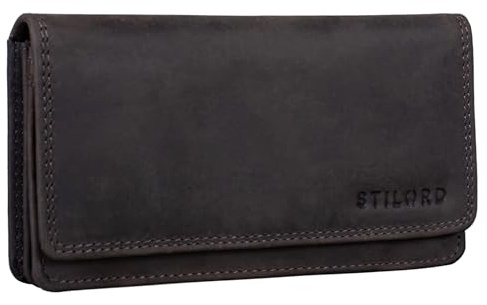 STILORD 'Lotta' Leder Geldbörse Frauen RFID und NFC Schutz Vintage Frauen Portemonnaie Quer mit Ausleseschutz in Geschenkbox, Farbe:dunkel - braun