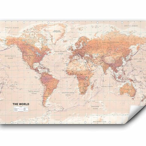 murando - Fototapete selbstklebend Weltkarte, 343x256 cm, Schlafzimmer | Selbstklebend ohne Kleister, Full HD Druck, ideal fürs Wohn- oder Schlafzimmer, schnelle Montage, lichtbeständig, geruchsfrei