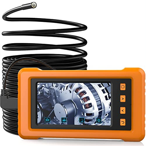 KZYEE Endoscopio Industriale da 5,5 mm, Display IPS Full-View da 4,3 Pollici, 2800mAh 1080P HD Telecamera IP67 Telecamera a Serpente Semi-Rigida Impermeabile con 6 Luci a LED e 8GB TF Card- 33FT