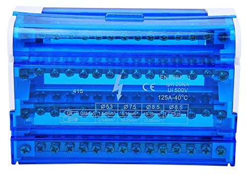 Power Distribution Gang Box Connector DIN Rail Terminal, Terminal Block Distribution Box Din Rail 4-Level Single Phase with Transparent Dust Cover