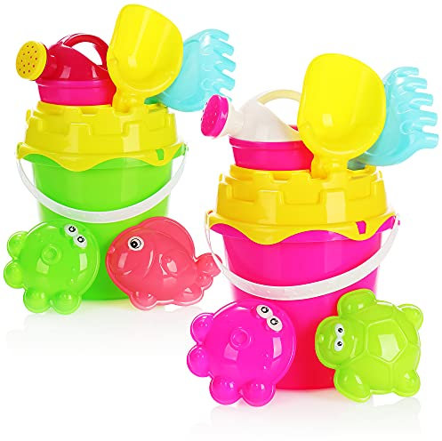 com-four® 14-teiliges Strandspielzeug-Set - Sandspielzeug für Strand und Sandkasten - Eimer, Schippe, Formen und Gießkanne [Auswahl variiert] (Set 2-14-teilig)