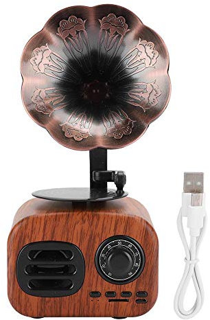 FastUU Mini Altoparlante, Retro Altoparlante Bluetooth Intelligente grammofono di modellazione Altoparlante da Tavolo Portatile Portatile con Batteria di Grande capacità, Ampia compatibilità(Noce)