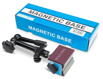 WIKISTORE Magnetic measuring stand with central clamp, joint and joint precision gauge, magnetic comparator base with 60 kg magnet, height 365 mm and M8 thread