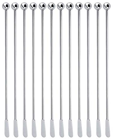 12 Stück Cocktail Stirrer Rührstäbchen Metall Cocktailspieße Stäbchens Swizzle Stick Cocktail Plektrum Edelstahl Cocktail Picks Edelstahl für Rühren Kaffee Bar Martinis Party Silber Kleine Snacks