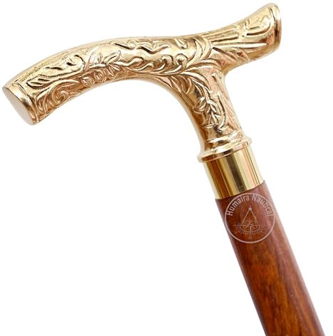Canne de marche vintage en laiton – Canne en bois faite à la main avec poignée en laiton massif – Canne de marche de collection de style antique pour hommes, femmes et personnes âgées – Idée cadeau