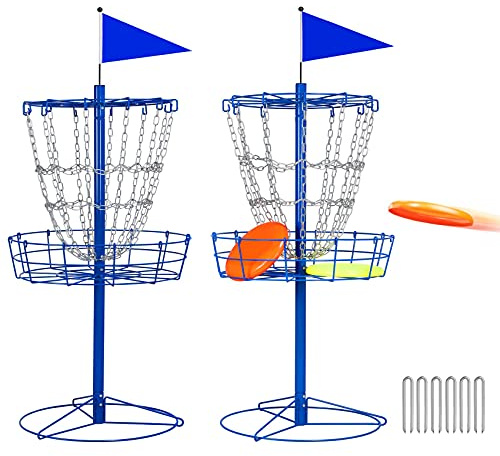 Yaheetech Portable Disc Golf Target Set of 2 for Indoor & Outdoor, Metal Frisbee Golf Basket 12-Chain Flying Disc Golf Target, Sturdy and Robust, Blue