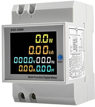 AC 40-300V 100A Electricity Usage Monitor Multimeter, 6 in 1 Multimeter Digital Power Energy Meter Single Phase Din Rail Voltmeter Ammeter Watt Frequency Power Factor Energy (Built-in CT)