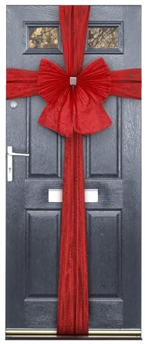 Christmas Village Beautiful Large Christmas Door Window Bow Decoration - Xmas Baby Shower Wedding Celebration – Festive Season (Red)