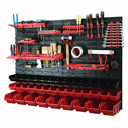 Valle Verde 66-tlg. Werkzeugwand Set, Werkstattwand, Werkstattregal, Lochwand - Stapelboxen, Werkzeughalterungen - Lagersystem, Werkstatteinrichtung - Kunststoff - 1152 x 780 mm