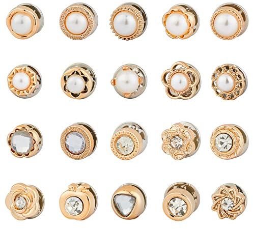 NBEADS 40 Stück 20 Stile Hemd Brosche Knöpfe, Sicherheitsbrosche Knöpfe Vertuschen Knopfnadeln Mit Perle Strass Für DIY Kleidung Strickjacke Kleid Dekoration Zubehör