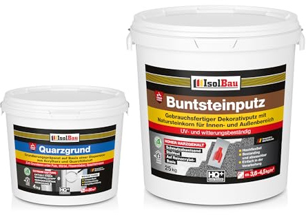 Isolbau - Buntsteinputz für Außen und Innen (Weiss, Anthrazit/Graphit) 25 kg - BP33 Mosaikputz Dekorationsputz Frostsicher, Wasserfest, Stoßfest - mit Quarzgrund 4 kg