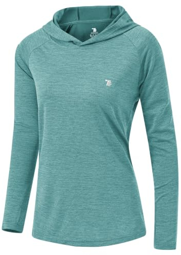 donhobo Damen Sportshirt Laufshirt UV Schutz Funktionsshirt | Leicht, Atmungsaktive, Schnelltrocknend, Langarm, Hoodie Sweatshirts, mit Daumenlöcher für Wandern Yoga Fitness Laufen