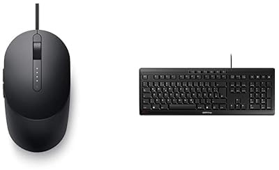 Dell Laser Wired Mouse - MS3220 Black, MS3220-BLK (Black) & Cherry Stream Keyboard, Deutsches Layout, QWERTZ Tastatur, kabelgebundene Tastatur, Blauer Engel, GS-Zulassung, SX Scherenmechanik, schwarz