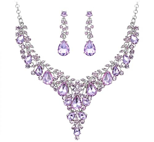 EVER FAITH Österreichisches Kristall-Schmuckset für Damen, Statement Blumen Tränen Halskette und Ohrringe Klar Silber-Ton
