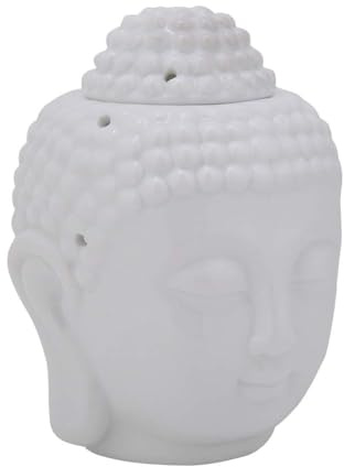 Cyrank Buddha-Kopf-Kerzenhalter, Teelichthalter aus Keramik, weißer Buddha-Brenner für ätherische Öle, Duftlampe, Buddha-Ornament