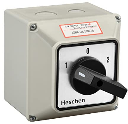 Heschen Universal Rotary Cam Selector Changeover Switch, SZW26-125/D202.2D, 660V 125A, ON-OFF-ON 3 Position, 2 Phase, 8 Terminals, with Master Switch Exterior Box
