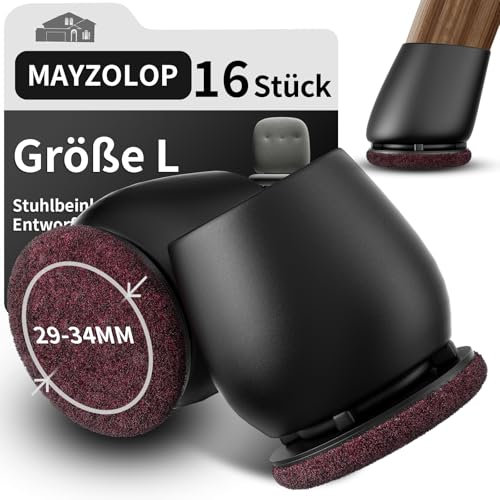 16 Stück Schutzkappen für Stuhlbeine, Stuhlbeinkappen mit Filz für gerade und schräge Stuhlbeine, filzgleiter, Möbelmatte Für Hartholzböden Rund Schwarz