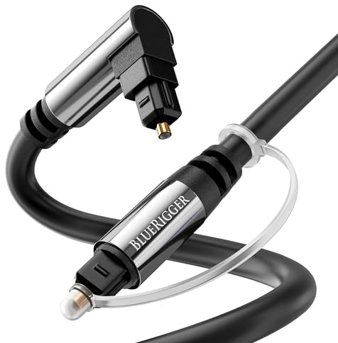 BlueRigger Optical Audio Toslink Cable - 5M (90 Degrees Optical Cable for Soundbar, 360 Degree Rotatable Right Angle, S/PDIF Digital Toslink) - Fiber Optic Compatible with HDTV, Game Console, DVR