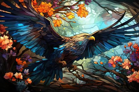 adrium Holz-Bild 110 x 70 cm: Adler im Buntglas-Stil, Illustration, generative KI (208411652)