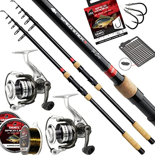 Fischzeux Profi Karpfen Set komplett Spezi Tele Carp 3,60m - Angelset 2 Karpfenruten mit Rolle
