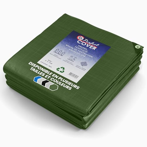 Cover Lona Impermeable 12x15m / 150g/m² - Lona de protección con Ojales - para Muebles de jardín, Piscina, Coche, Caravana, Resistente a los Rayos UV, Resistente a los desgarros (Verde)