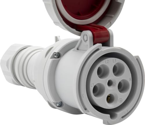 Brennenstuhl CEE 5-Pin Industrial Electrical Socket for Outdoor Use, CEE Socket 400V/63A with Lid, Screwable Connection, Outdoor Use, Construction Sites, Industry, Camping, IP67, 63A