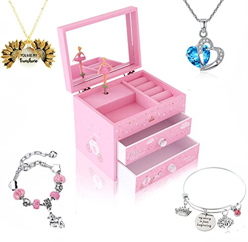 ZOOWING Girls Musical Jewelry Box Toys Gifts with Full Size Mirror and Unicorn Jewelry Set (A-Princess2)