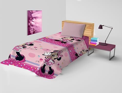hermet Minnie Mouse, Copriletto Letto Singolo Disney, Copriletto Primaverile Non Imbottito, Copriletto Singolo Bambino, 170x270 cm, 100% cotone, Disney