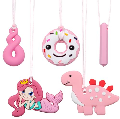 ZOCONE Collana da masticare, 5 pezzi, anelli di dentizione, per bambini, giocattolo dentizione ADHD, in silicone, per dentizione, autismo, ADHD, per ragazzi e ragazze