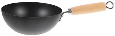 VINTORKY Wok Pequeño De Hierro Forjado Sin Revestimiento Para Hogar Sartén Plana Japonesa Resistente y Multifuncional Para Cocina Gas y Fuego Abierto
