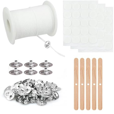 6100cm Kerzendochte, Dochte für Kerzen, Kerzendochte für Kerzen Cotton Candle Wick Docht Rauchfrei Kerzen mit 100 Halter aus Metall für DIY Kommunionkerze Duftkerzen Öllampen