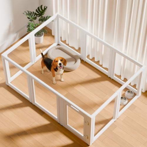 EVERFRONT Clear Acrylic Plastic Dog Playpen - Clear Dog Play Pen - Easy Assemble Acrylic Dog Playpen - Puppy Playpen, Cat Playpen, Small Animal Playpen, Dog Play Pen Indoors (White, 30.3 H, 10PCS)