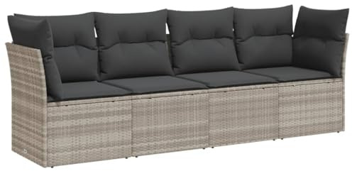 vidaXL 4-TLG. Garten-Sofagarnitur mit Kissen Hellgrau Poly Rattan