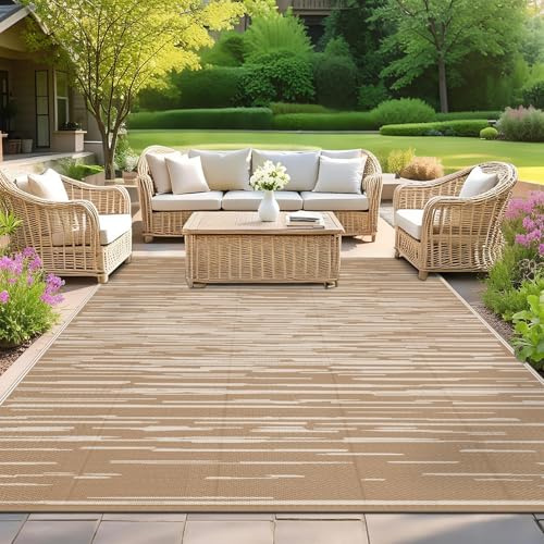 SHACOS Outdoor Rugs for Patios Waterproof 180 x 270 cm Large Garden Rug Reversible Plastic Straw Rug UV Resistant Easy Cleaning Outdoor Camping Mat for RV, Backyard, Picnic, Balcony, Deck, Brown
