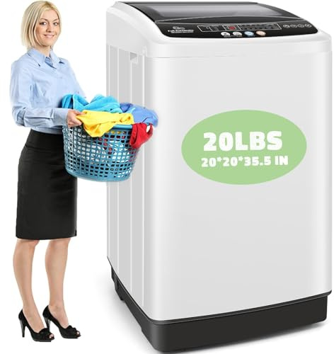 Nictemaw Portable Washing Machine, 20Lbs Capacity Portable Washer Machine with Drain Pump, 10 Wash Programs 8 Water Levels, 2.8 Cu.ft Compact Laundry Machine for Apartments-Slow-Close Glass Cover
