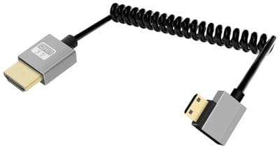 YANBORONSN Câble spiralé HDTV 4K, câble mini HDTV vers HDTV à angle droit de 90 degrés, câble HDTV2.0 spiralé court prenant en charge 4K@60Hz 18Gbps, pour appareil photo, téléviseur, tablette (Droite)
