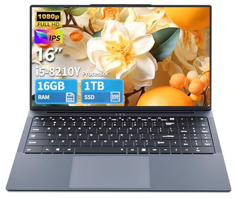 Tunhail Gaming Laptop, i5 Laptop up to 3.60GHZ, 16 inch Laptop 1920 x 1200 HD Display,16GB RAM 1TB SSD, WiFi5, Webcam, BT5.0, Mini HDMl, RJ45, Backlit Keyboard, 180Degree Opening