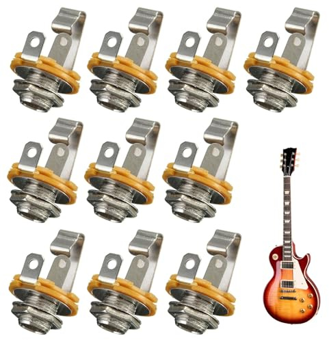 GVSS 10 Stück Gitarren-Eingangsbuchse, 6,35 mm, Mono-TS-Anschlüsse 1/4 Zoll, Panel-Stecker, montierbar mit Unterlegscheibe und Mutter, für Pedale von Gitarre, Bass und professionelles Audiozubehör