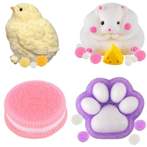 GWAWG 4Pcs Fufu Squishy Pfote, Taba Squishy Kit, Hamster, Küken, Keks Squeeze Spielzeug, Anti Stress und Sensorische Fidget Spielzeug, Geburtstagsgeschenk für Jungen, Mädchen, Erwachsene
