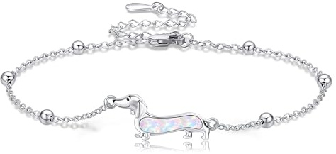 HUKKUN Bracelet teckel en argent sterling opale artificielle teckel bracelet bijoux chien viennoise bijoux pour femme