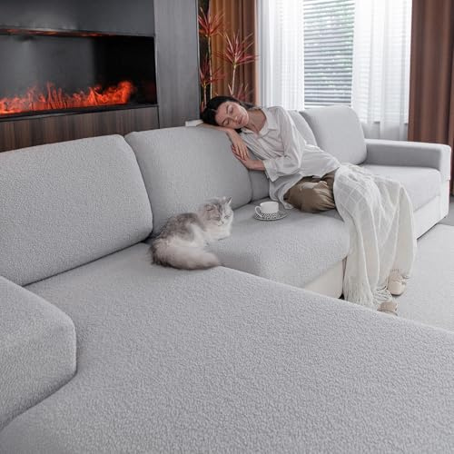 OHSIO Sofa Überzug – Hoch Elastischer, Rutschfester Sitzkissenbezug – Waschbarer, Haustierfreundlicher Sofabezug für Couch, Strapazierfähig(Hellgrau, 1x Rückenlehnenbezug)