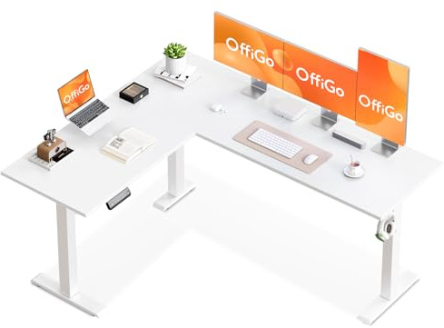 OffiGo L Shaped Standing Desk, 160×120cm Reversible Corner Desk White